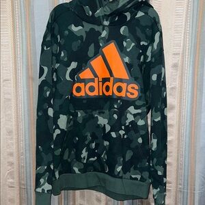 adidas Kids' Green Camo Hoodie with Orange Logo